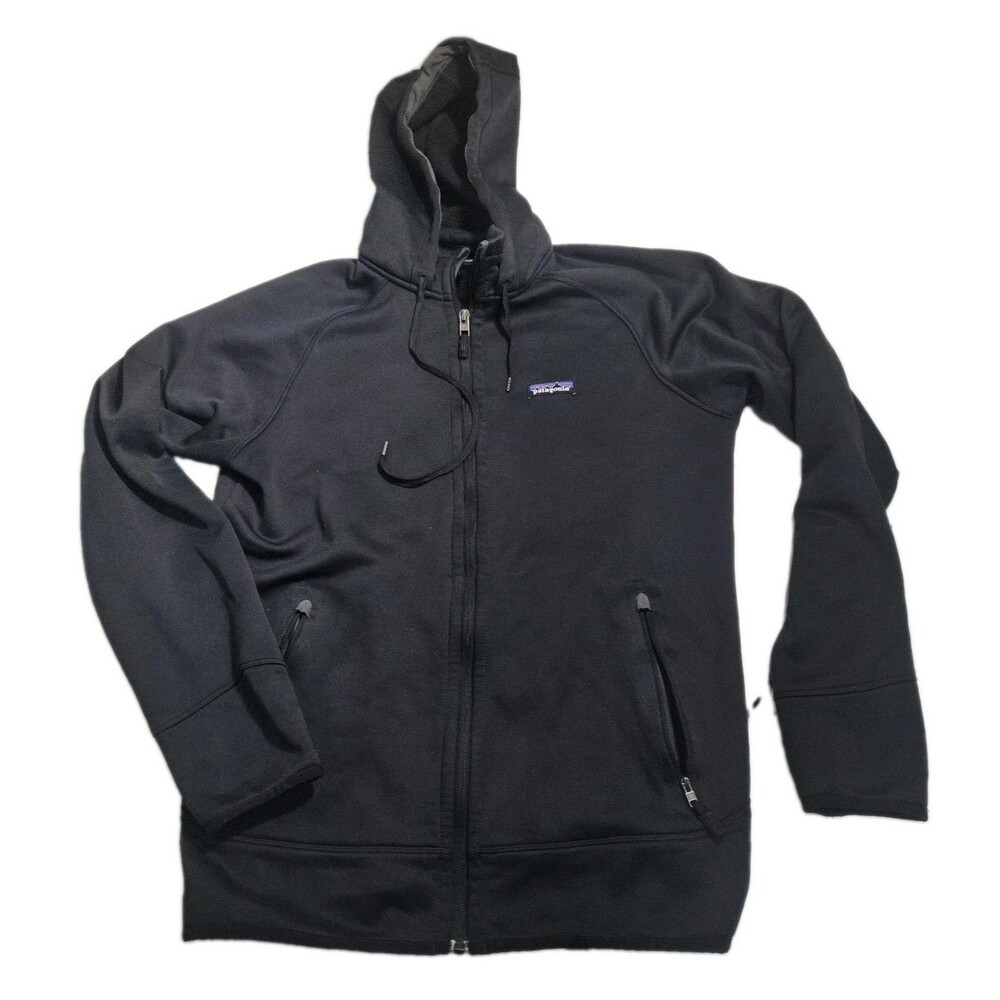 ​Patagonia Mens M Tech Fleece Full Zip Hoodie Black P-6 Logo Jacket